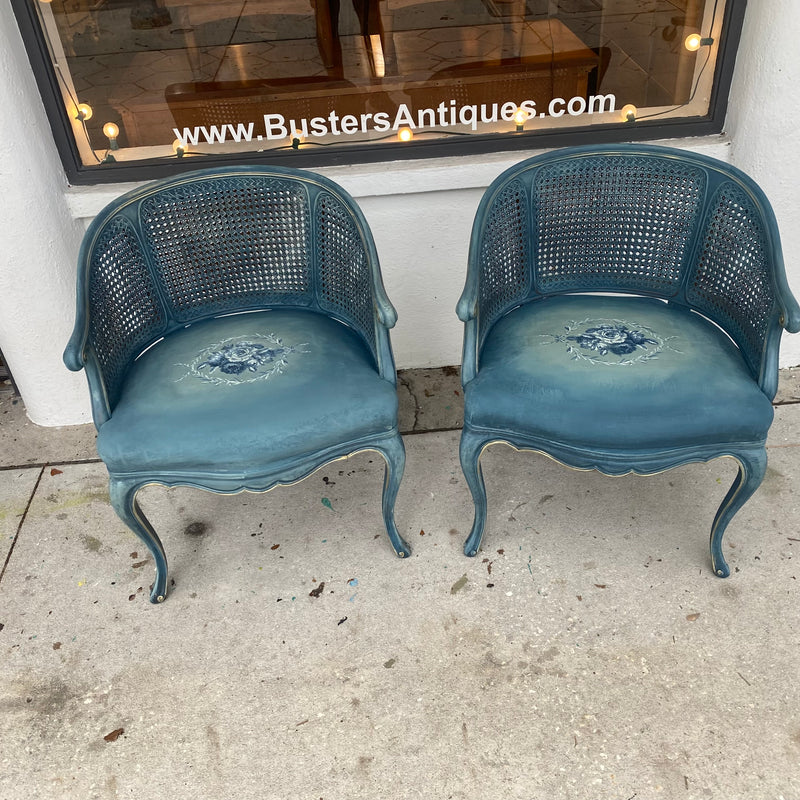 Pair of French Chairs with Rattan Backs