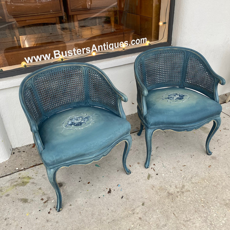 Pair of French Chairs with Rattan Backs