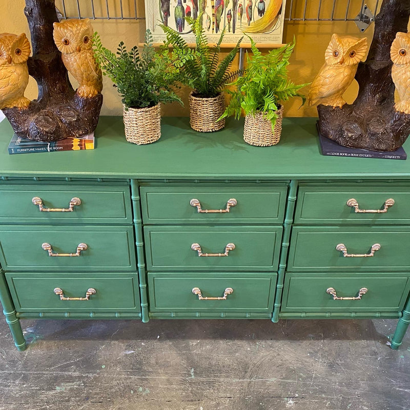Green Faux Bamboo Triple Dresser