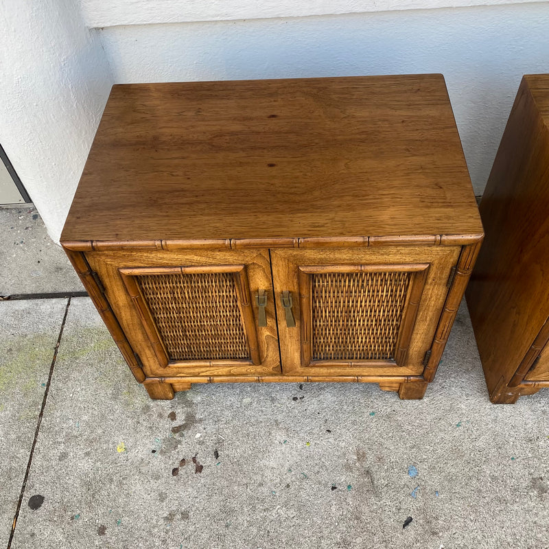 Pair of Bamboo and Rattan Nightstands