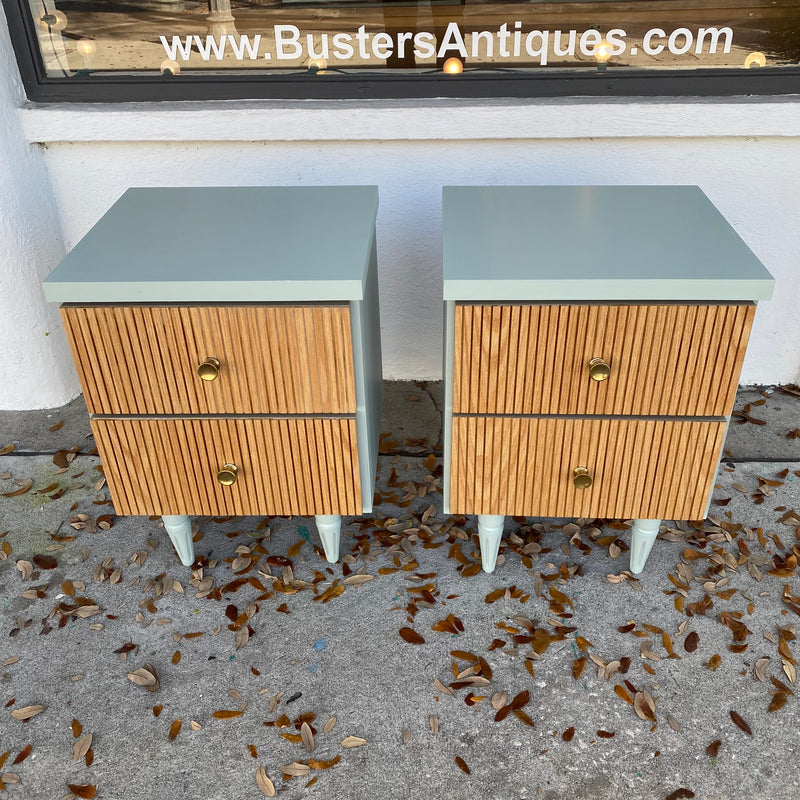 Pair of Blue and Wood MCM Nightstands
